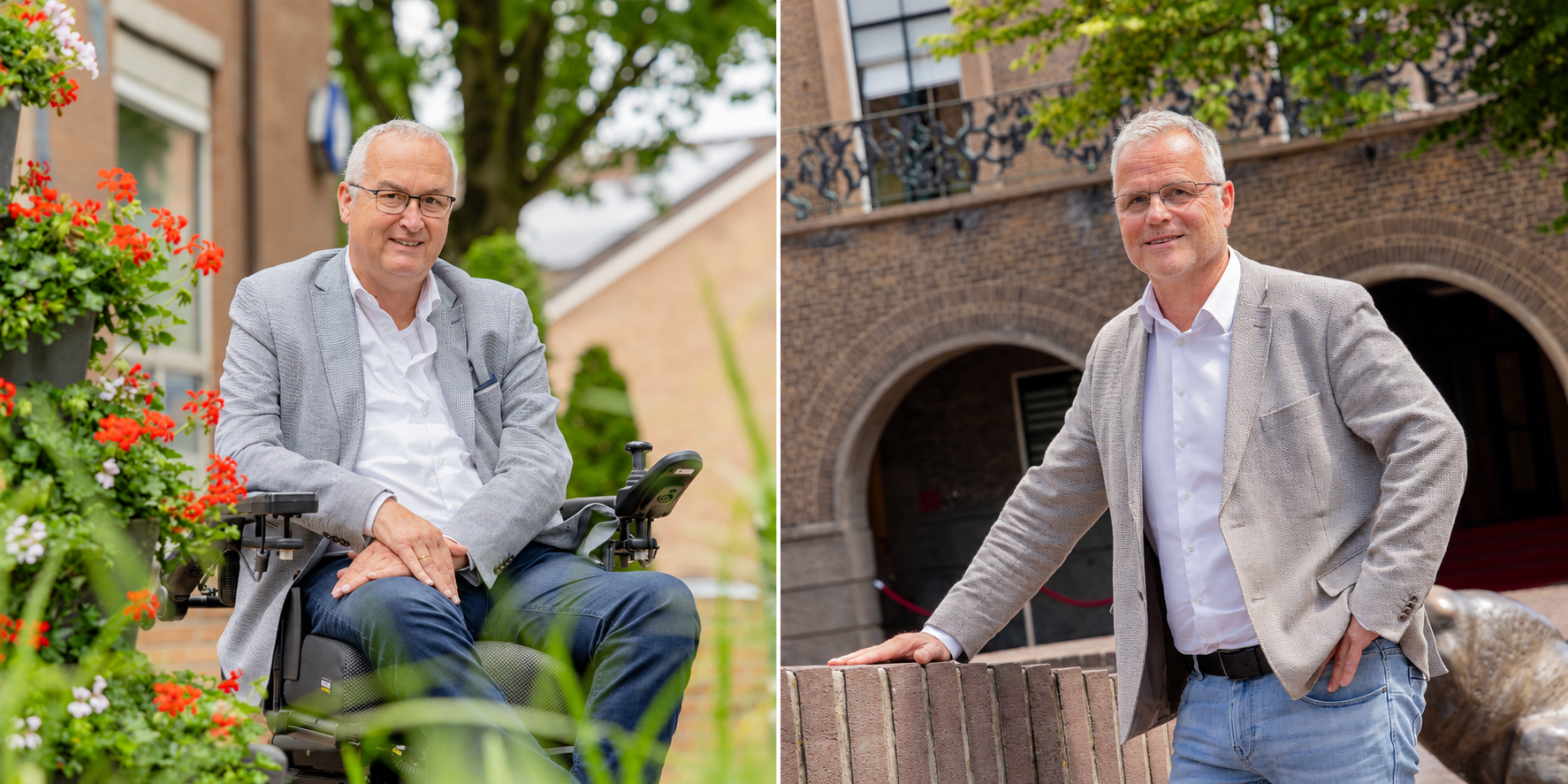 Vriendelijke tweeluikportretten in de stad